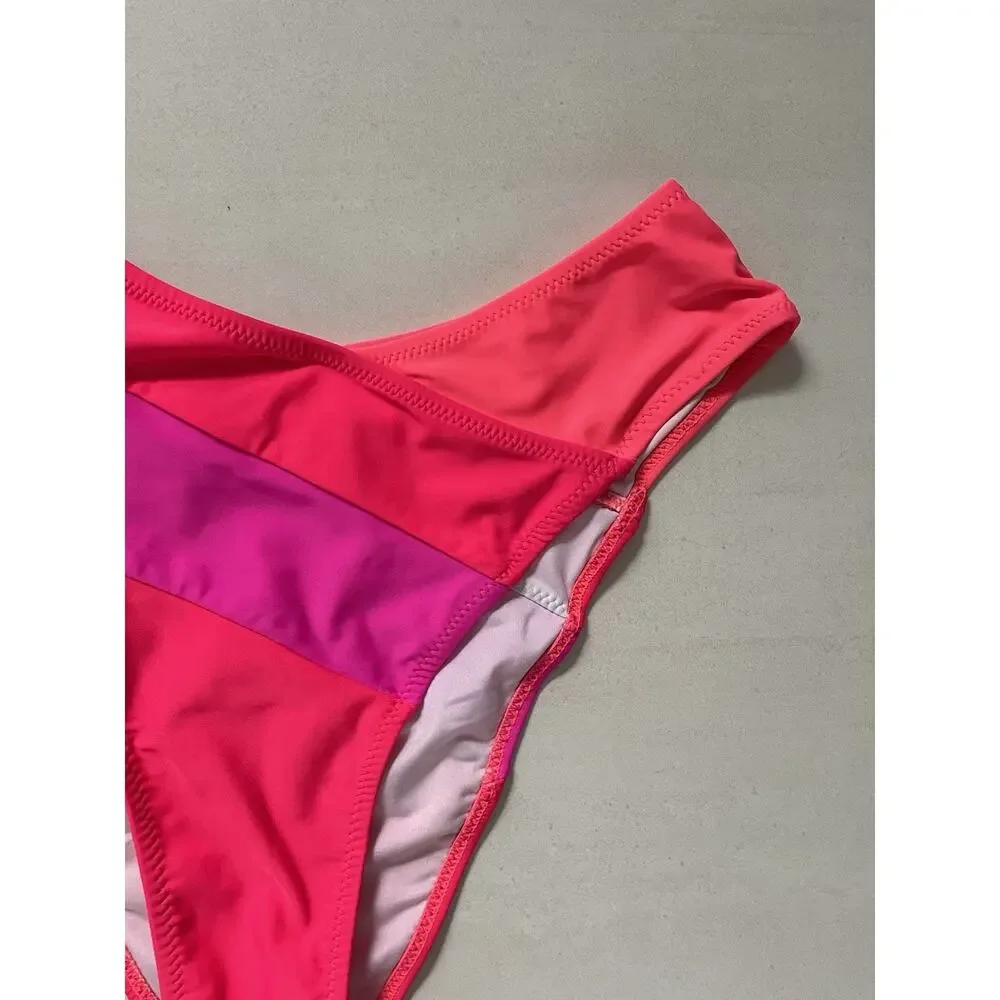 Popvil Swim Bikini Set Colorblock Asymmetric Swimwear Beach Summer